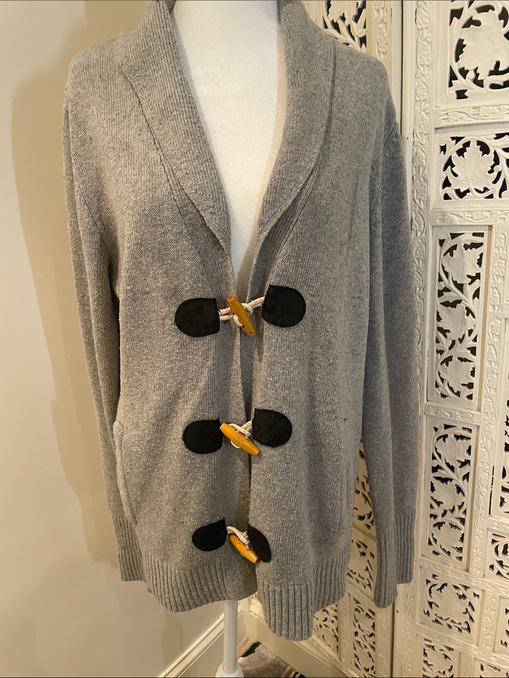 Men Gray Toggle Cardigan with Contrast Accents